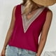 thumbnail image 5 of Camiseta Sin Mangas Para Mujer Camisetas Sin Mangas Moda Casual Color Sólido Cuello en V Encaje Costura Chaleco Y Tops Odeerbi  ODB168896, 5 of 7
