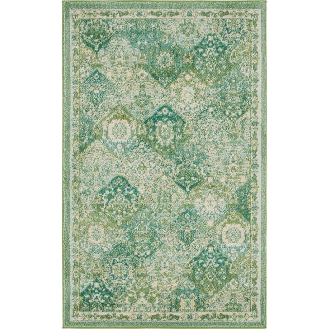 Unique Loom Penrose Saturated Checkered Rug 3' 3 x 5' 3 Rectangle Green/Beige