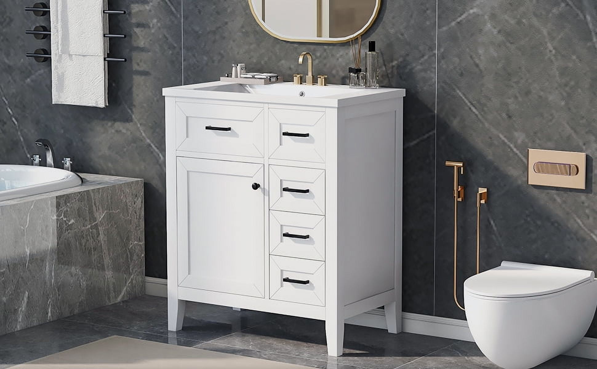 Euroco 30” Green Bathroom Vanity with Sink, Freestanding Bathroom Cabinet with Drawer & Shelf, Solid Wood Frame, Ceramic Basin