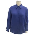 thumbnail image 1 of Camisa de algodón con cuello vuelto de manga larga para mujer, blusa informal elegante de Color liso con botones, azul marino M, 1 of 2