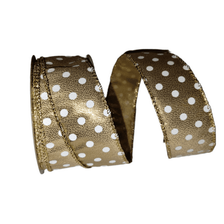 Metallic Lamé Small Polka Dot Ribbon: Gold & White, 1.5 inch x 10 yards