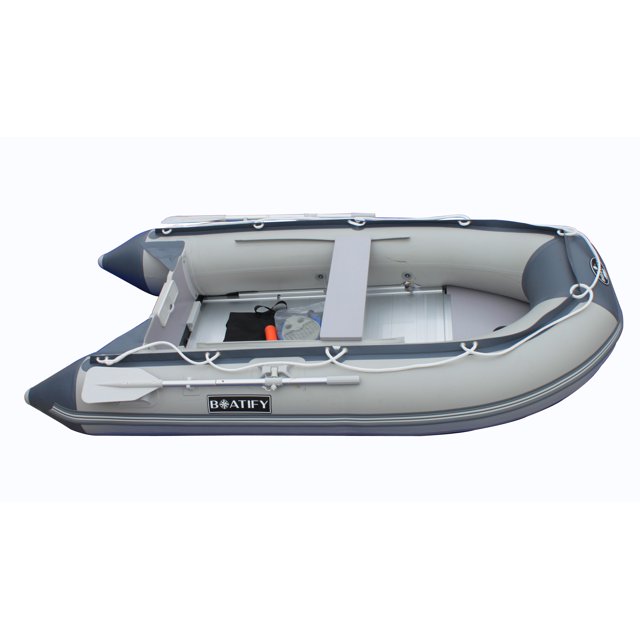 Boatify 8.9 ft Inflatable Boat Raft Dinghy Pontoon Boat Kayak with Aluminum Floor Grey