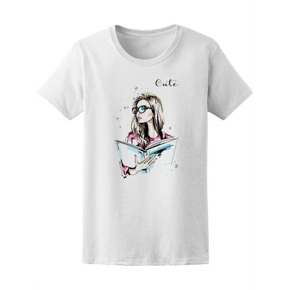 Fashion Woman Glass Reading Book Women T-Shirt - Image by Shutterstock, Female Large