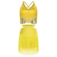 thumbnail image 5 of Aislor Women's Latin Salsa Ballroom V Neck Sleeveless Fringe Crop Top with Swing Skirt Indian Dancewear Yellow S, 5 of 7
