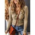 thumbnail image 3 of DOKOTOO Womens Long Sleeve V Neck Tops Fall Fitted Shirts Tight Basic Tee, 3 of 4