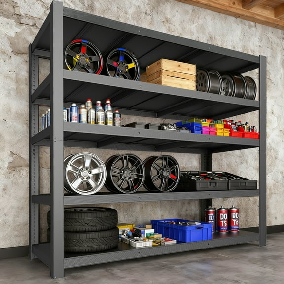 5 Tier Garage Storage Shelves, 3025LBS Heavy Duty Steel Shelving Unit for Heavy Tools, Adjustable Industrial Shelves for Basement Pantry Warehouse Supermarket, 84" H x 24" D x 55", Black