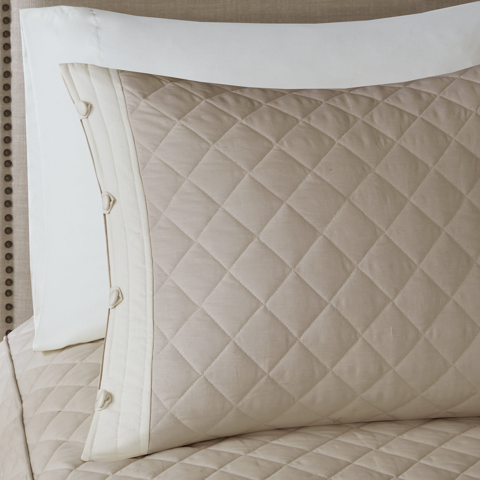 Madison Park King Breanna 4-Piece Cotton Reversible Tailored Bedspread Set, Khaki