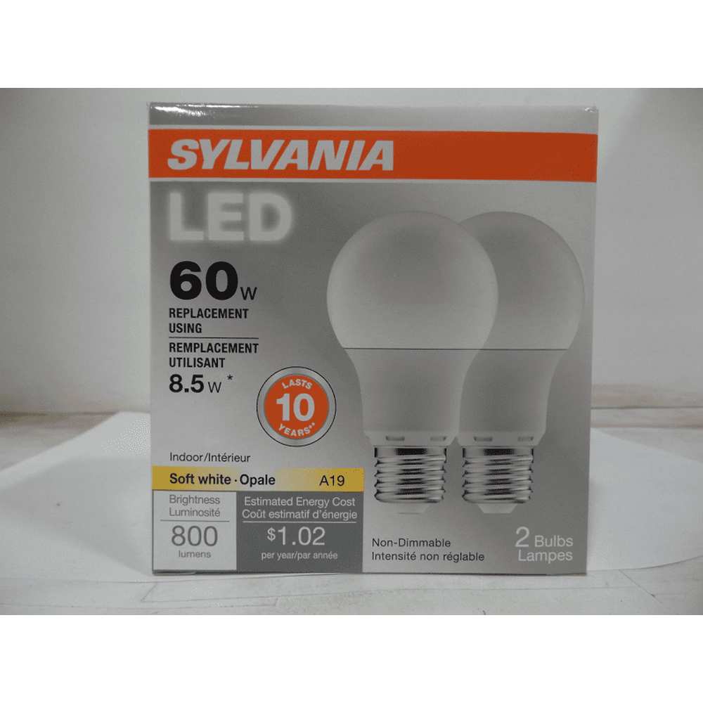 Sylvania LED A19 120 volts 8.5 watts 2700K Medium Base, 2 Bulbs Pack of