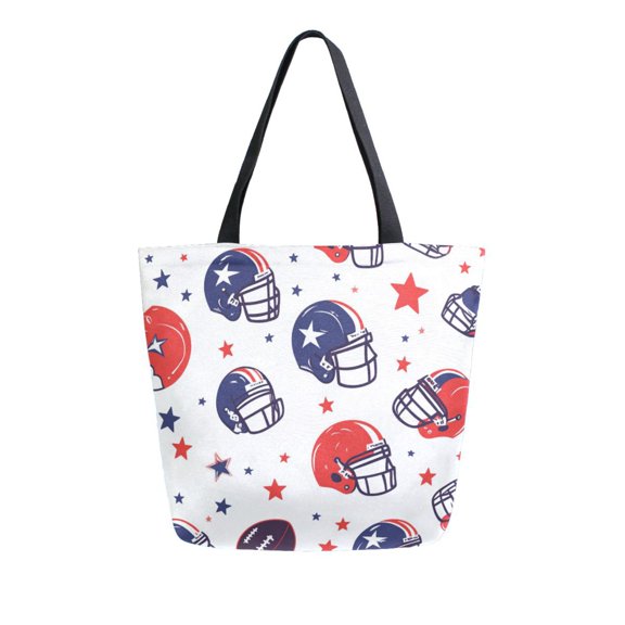 FORMRS Womens Canvas Tote Bag with Zipper Inner Pocket Shoulder Handbag, Star Spangled Helmets