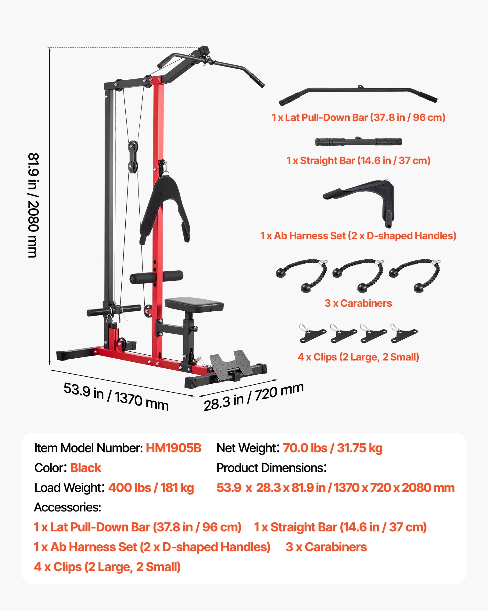 VEVOR LAT Pull Down Machine, 3-in-1 Row Cable Machine, Cable Machines Home Gym with 3-Level Adjustable Seat, 4-Level Adjustable Foam Roller, Load 400 lbs Lat Tower for Back, Chest, Tricep, Black