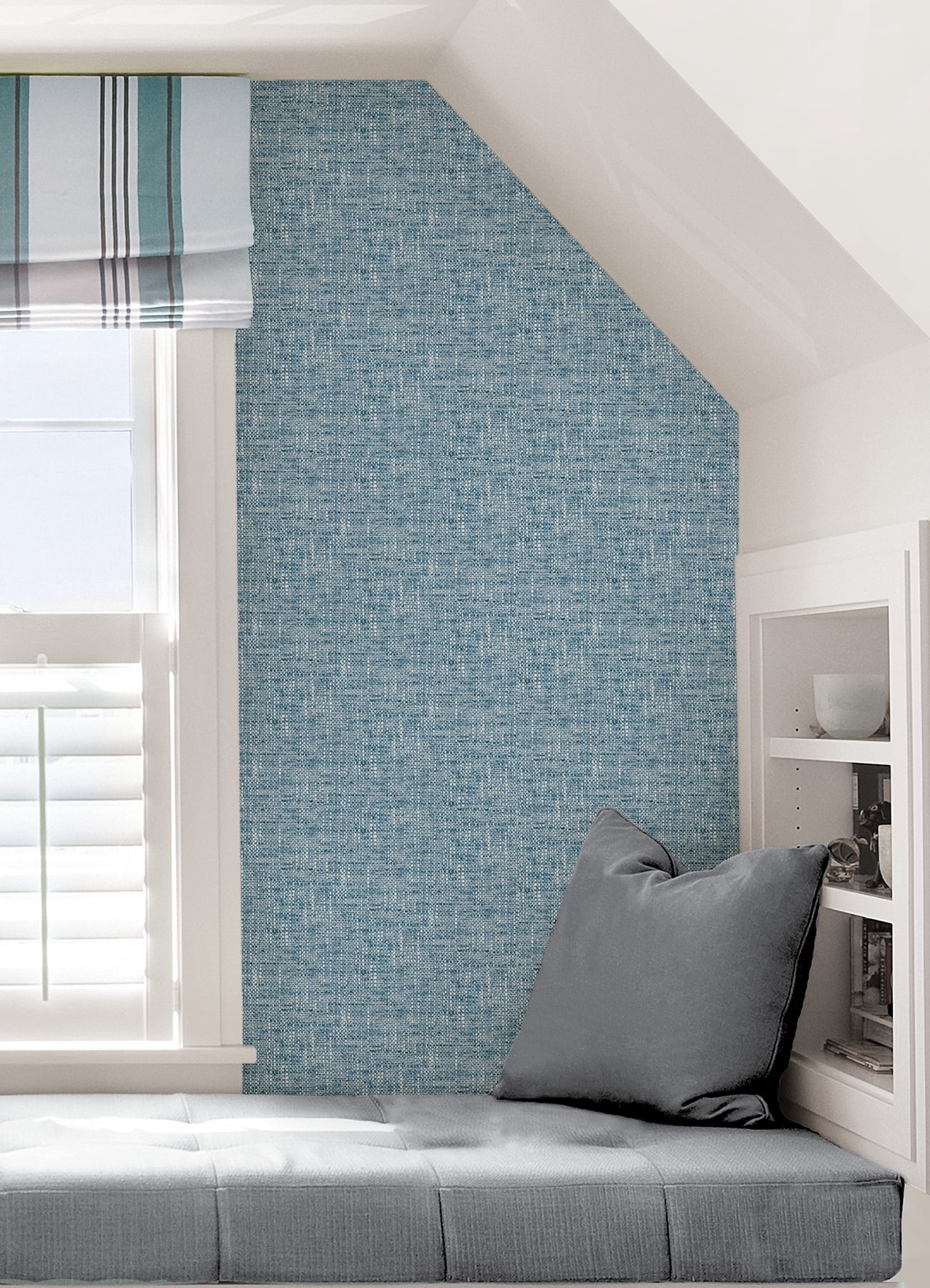 NuWallpaper Navy Poplin Texture Raised Ink Vinyl Peel And Stick Wallpaper, 216-in by 20.5-in, 30.75 sq. ft.