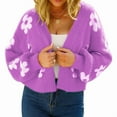 thumbnail image 3 of Women'S Cute Daisy Cropped Knitted Cardigand Open Front Long Sleeve Loose Sweater Jackets Outwear XL, 3 of 9