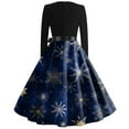 thumbnail image 5 of Christmas Dresses for Women Women's Fashion Round Casual Slim Fit Christmas Print Large Swing Long Sleeve Dress for Holiday Party,Dark Blue,XL, 5 of 5