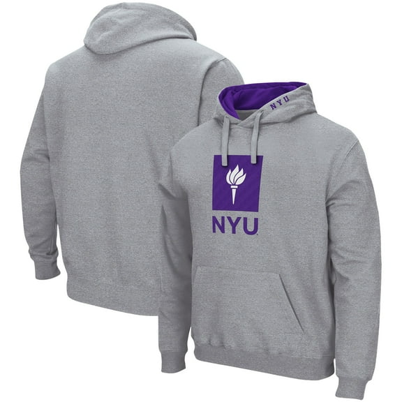 Men's Colosseum Heather Gray NYU Violets Arch & Logo 3.0 Pullover Hoodie