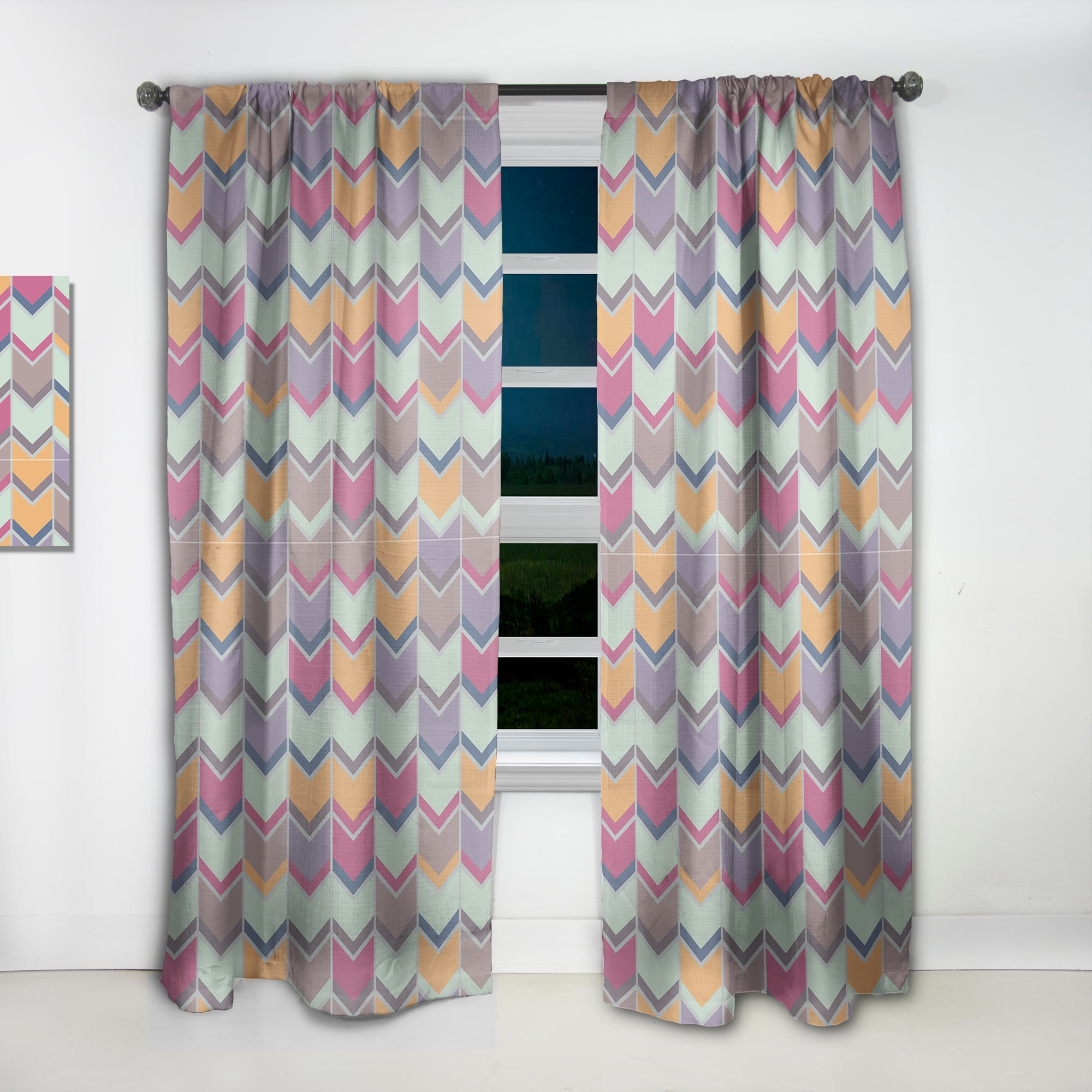 Designart 'Abstract Retro Geometrical Design Pattern X' Mid-Century Modern Curtain Panel