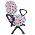 thumbnail image 1 of Ethnic Office Chair Slipcover, Oriental Mosaic Floral Symbolic Eastern Style Geometric Boho Inspired, Protective Stretch Decorative Fabric Cover, Standard Size, Purple Pale Azure Blue, by Ambesonne, 1 of 5