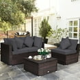 thumbnail image 1 of Gymax 4PCS Rattan Patio Conversation Furniture Set Yard Outdoor w/ Grey Cushion, 1 of 10