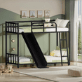 thumbnail image 2 of Seizeen Bunk Bed with Slide & Ladder, Metal Frame, Safety Guard Rails, Space-Saving Design, Noise Free, Black, 2 of 8