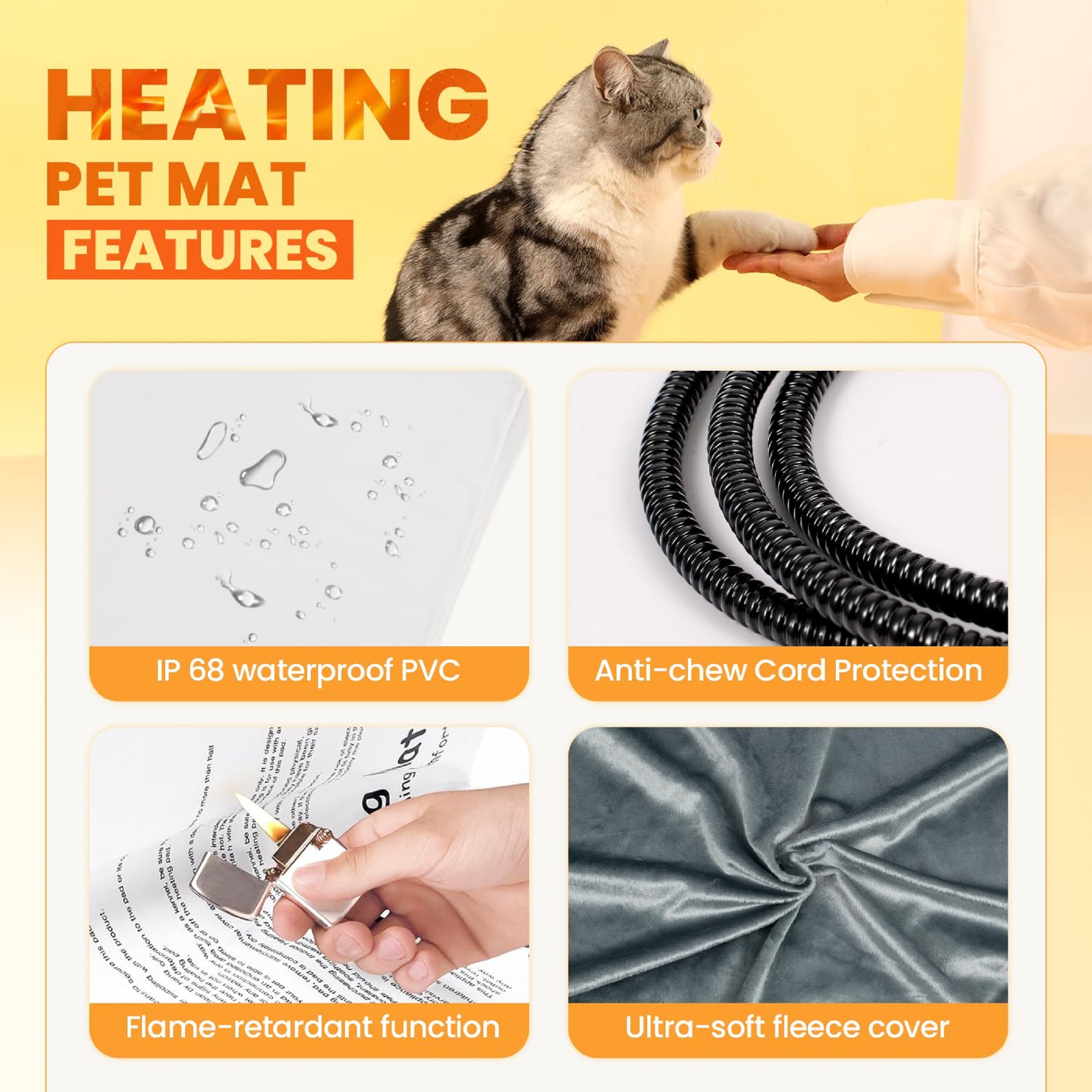 Niubya Heated Adjustable Temperature Large Indoor Cat House with Heating Pad, Black