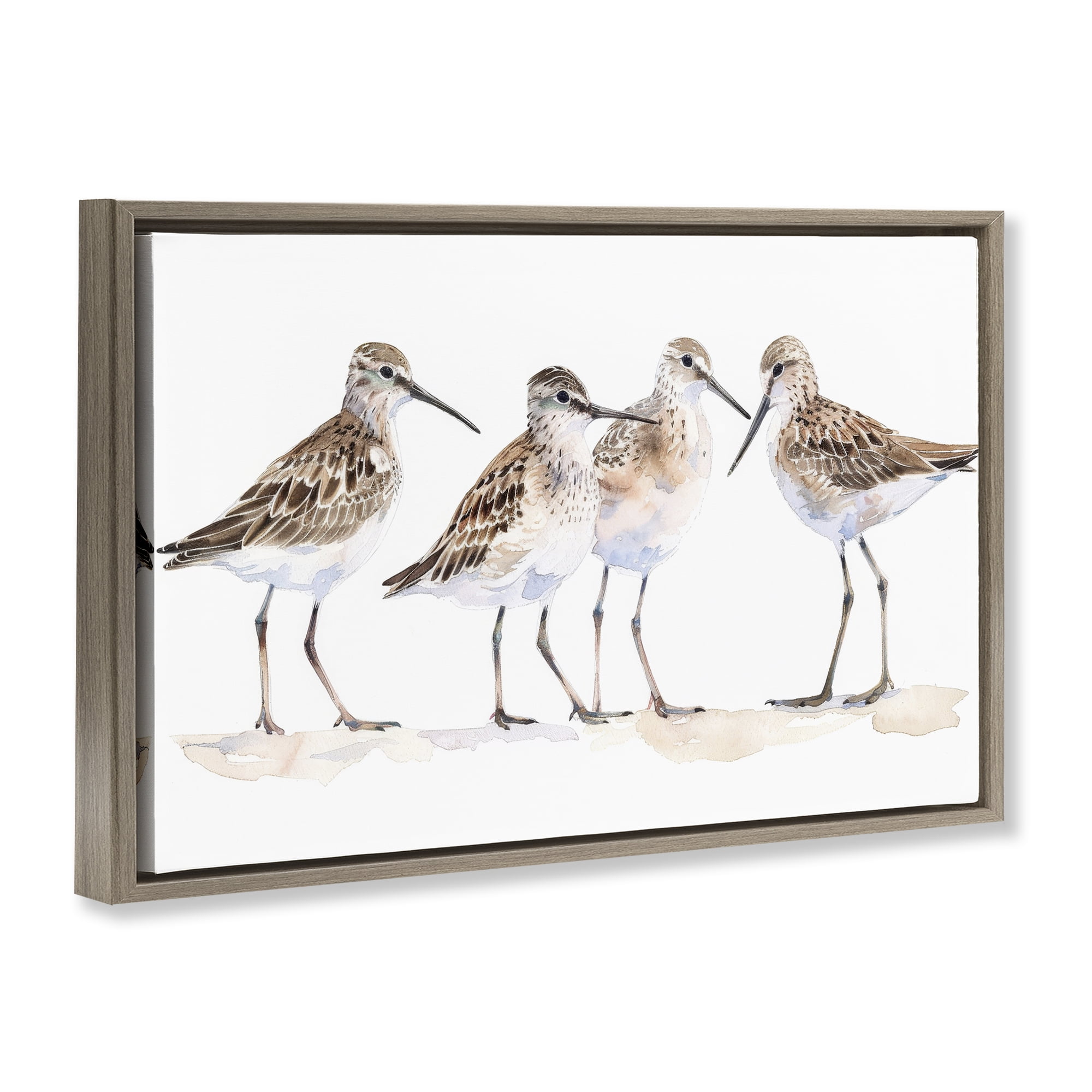 Stupell Industries Sand Pipers Gathered Animals Painting Brown Floater Framed Canvas Art Print Wall Art, 25 x 17