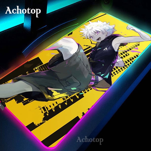 Alfombrilla de ratón de Anime Hunter x Hunter RGB 80x30 para juegos, alfombrilla de ratón de 2mm de gran tamaño para teclado de ordenador portátil, alfombrilla de mesa con luz LED para juegos LIUWENJING unisex