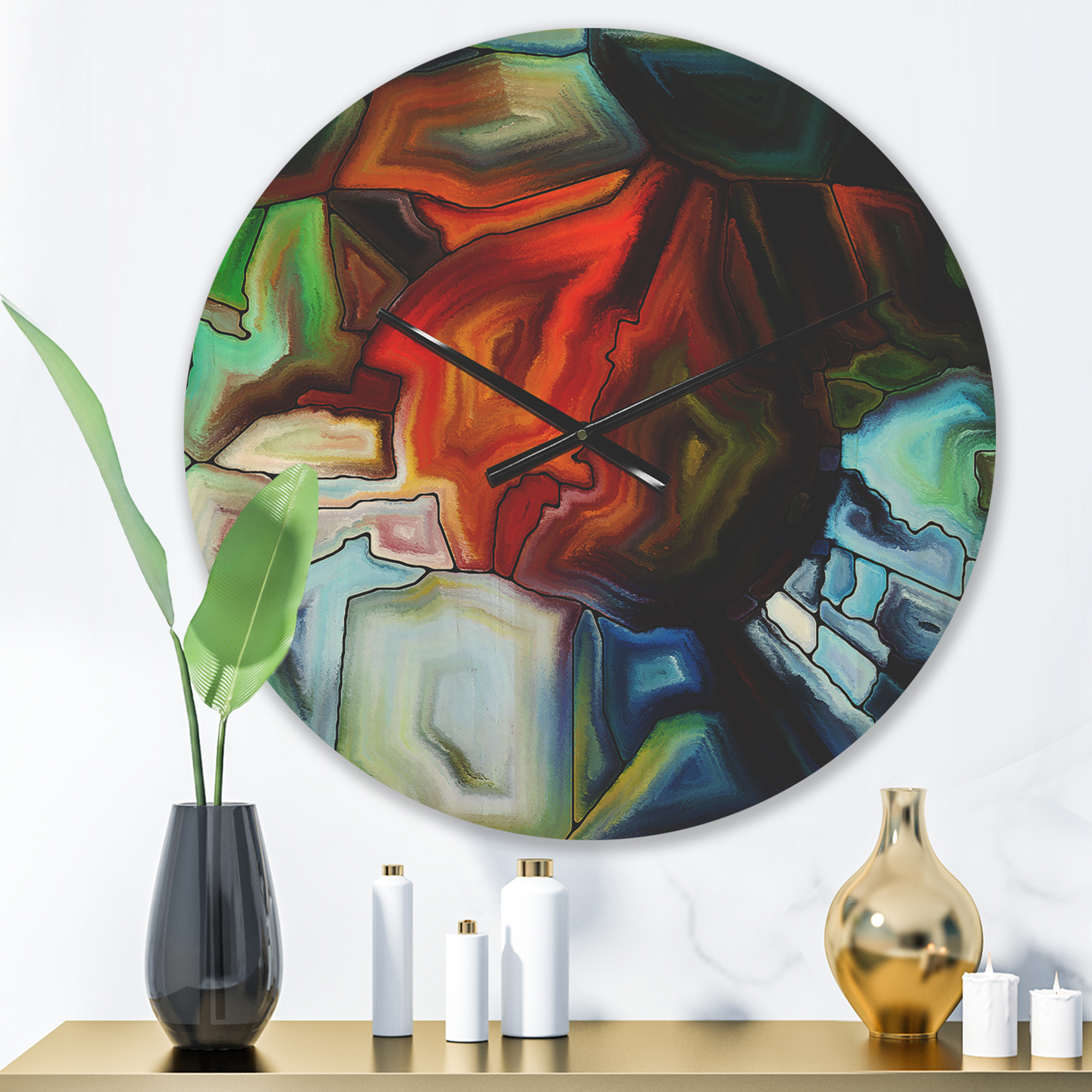 Designart 'Abstract Fractal Stained Glass Design ' Modern Wood Wall Clock