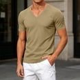 thumbnail image 7 of yillto Mens V Neck Shirts Cotton Short Sleeve Breathable Big and Tall Tops Summer Loose Plain Tee, 7 of 7