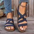 thumbnail image 2 of Rokment Women's Platform Wedge Strappy Fisherman Sandals Comfortable Elastic Orthopedic Low Arch Support Slip on Walking Summer Shoes for Vacation Travel Blue Size 8.5, 2 of 7