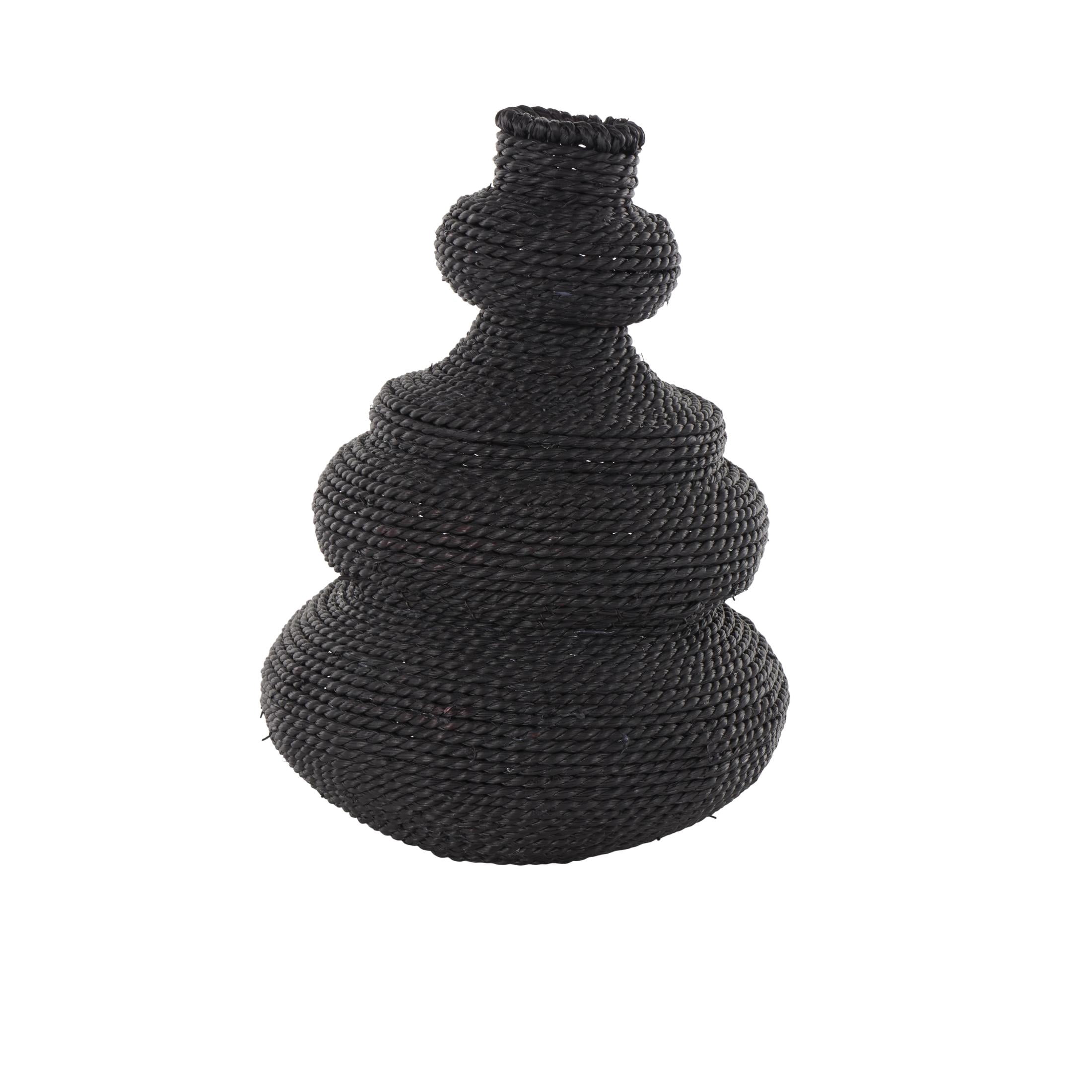 DecMode 14" Handmade Woven Bubble Black Seagrass Vase with Abstract Bubble Shape