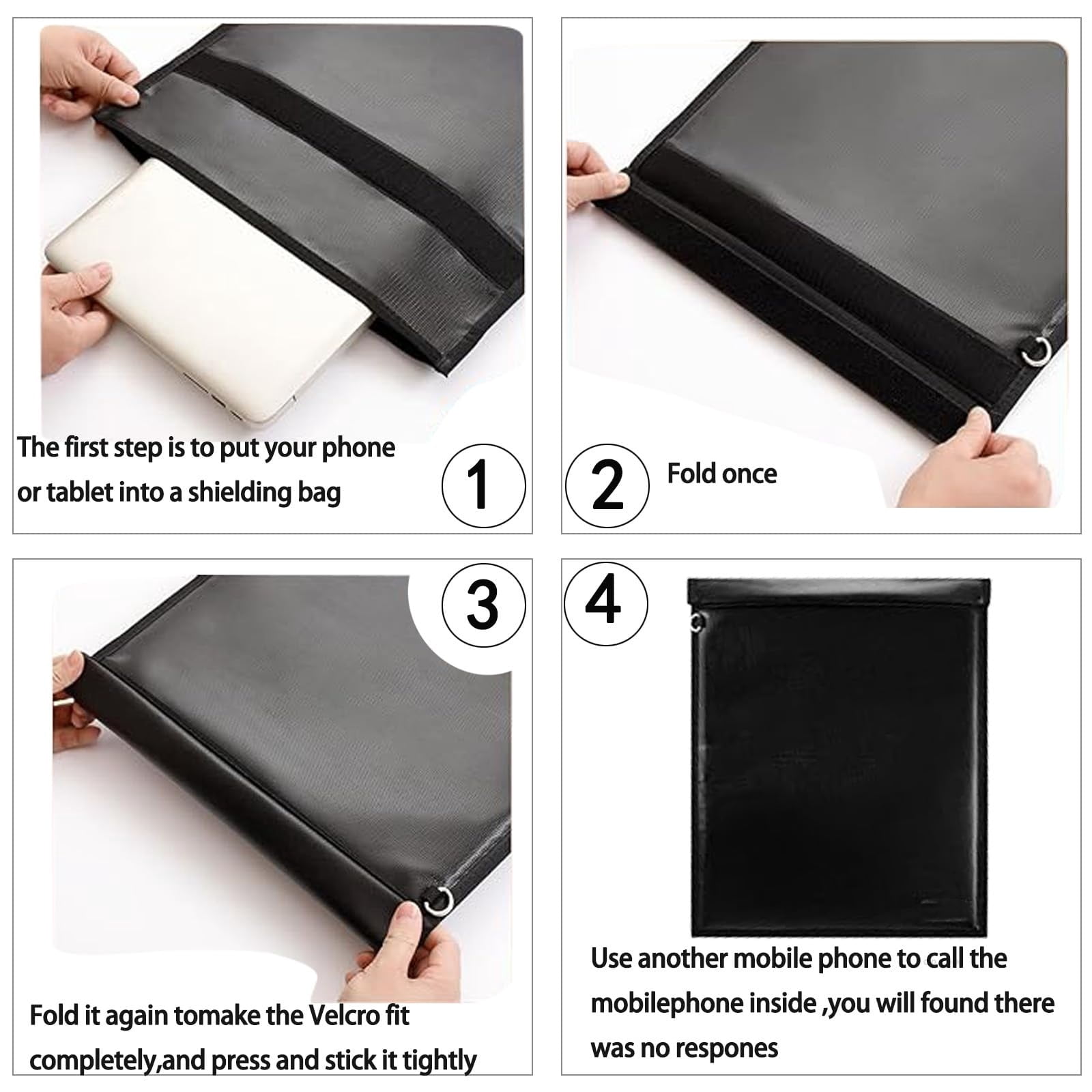 4 Pcs Faraday Bags EMP Proof for Tablets, 4 Sizes RFID Key Fob Signal Blocker Pounch Fireproof & Waterproof Cell Phone Signal Blocking Go Dark Faraday Bag Anti-Tracking, Black