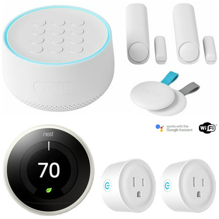 Nest Secure Alarm System Starter Pack (H1500ES) w/ Thermostat Bundle Includes, Nest Learning Thermostat (3rd Generation, White) and Deco Gear 2 Pack WiFi Smart Plug