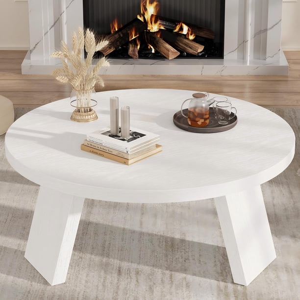 Yeshouse Mesa de centro redonda para sala de estar, moderna mesa de centro de 85 cm con 3 patas resistentes, mesa de cóctel circular de madera para espacios pequeños, fácil de montar