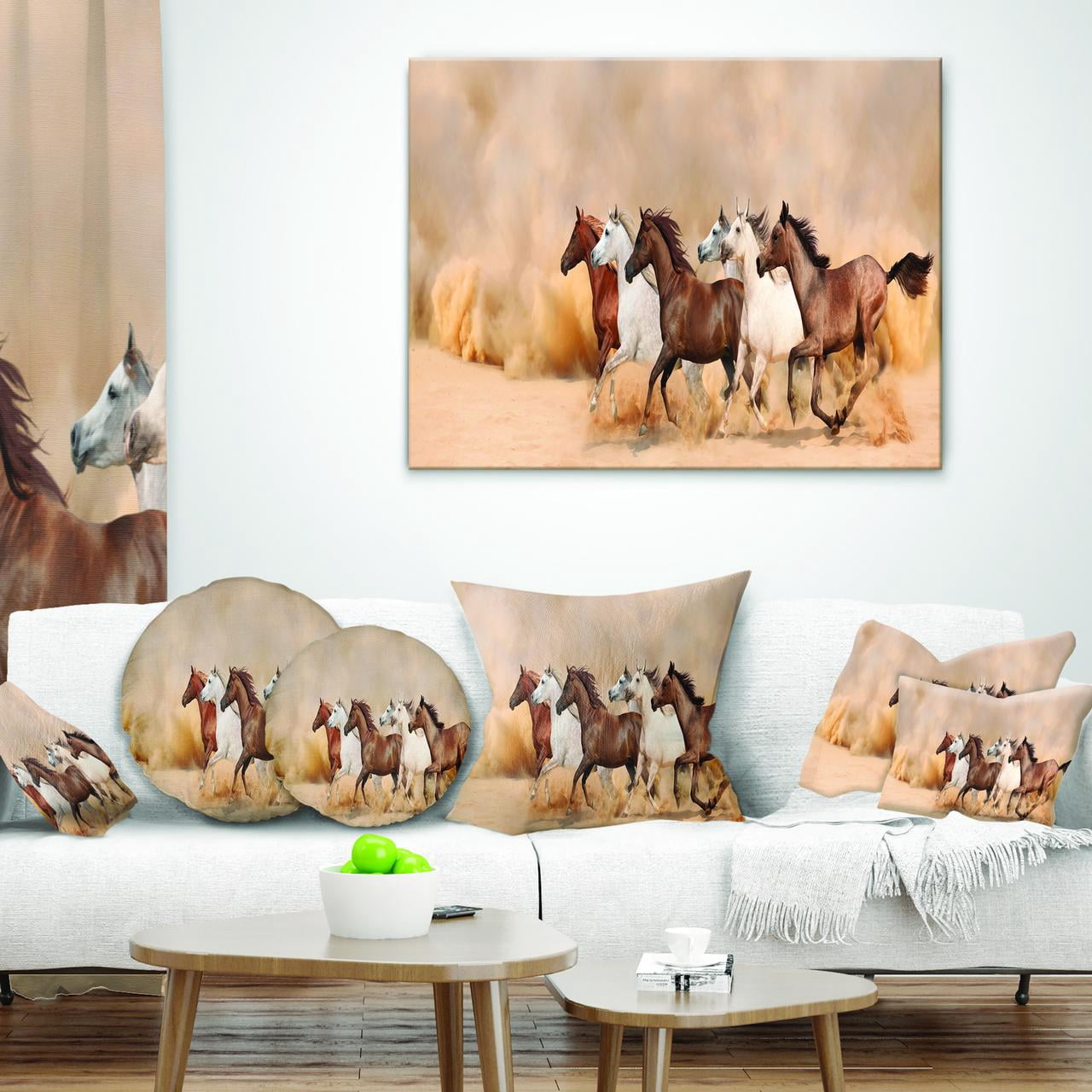 Designart Herd Gallops in Sand storm - Landscape Photography Throw Pillow - 16x16
