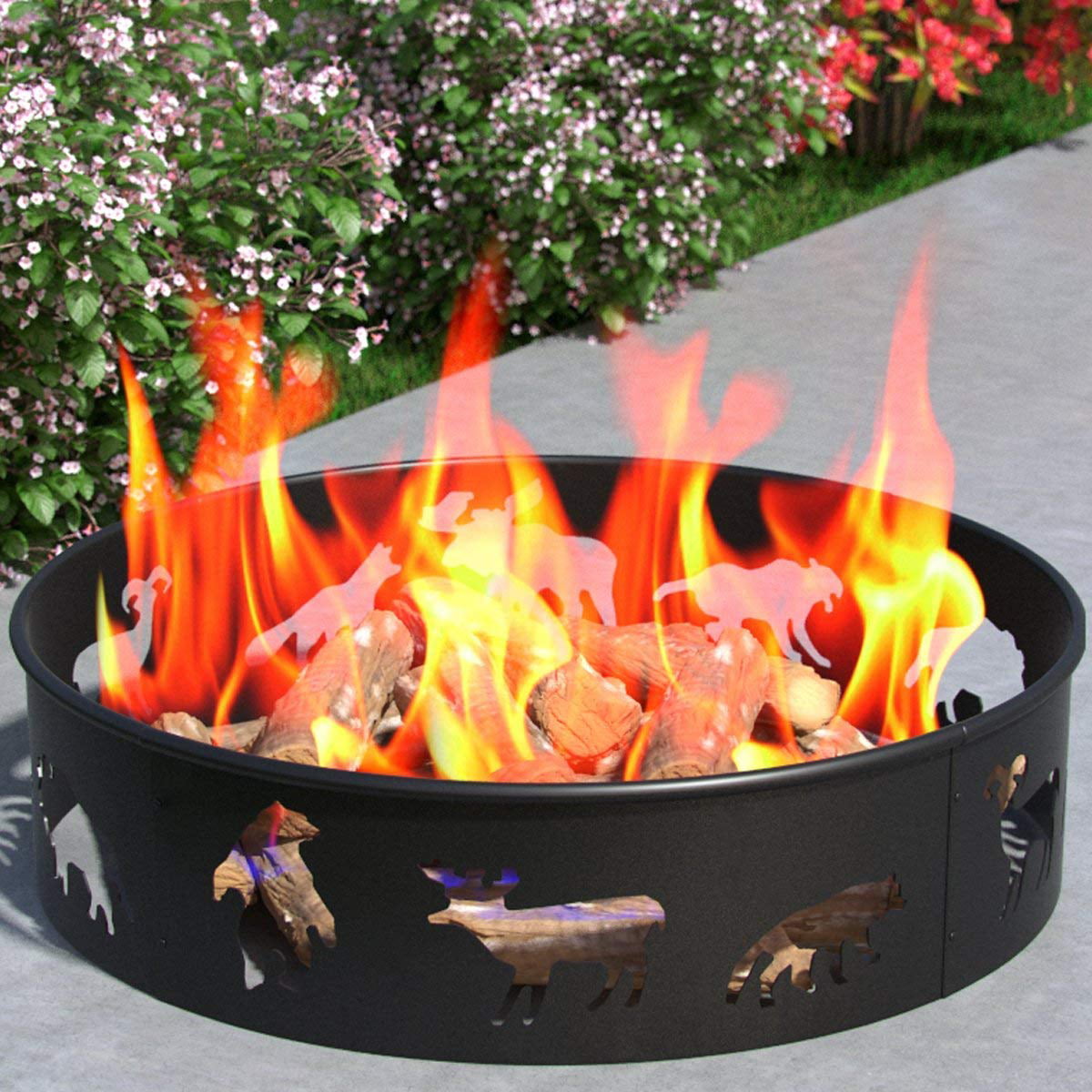 Regal Flame Bear Moose Fox 28" Wood Fire Pit Fire Ring Heavy-Duty and Perfect for RV, Camping, and Outdoor Fireplace