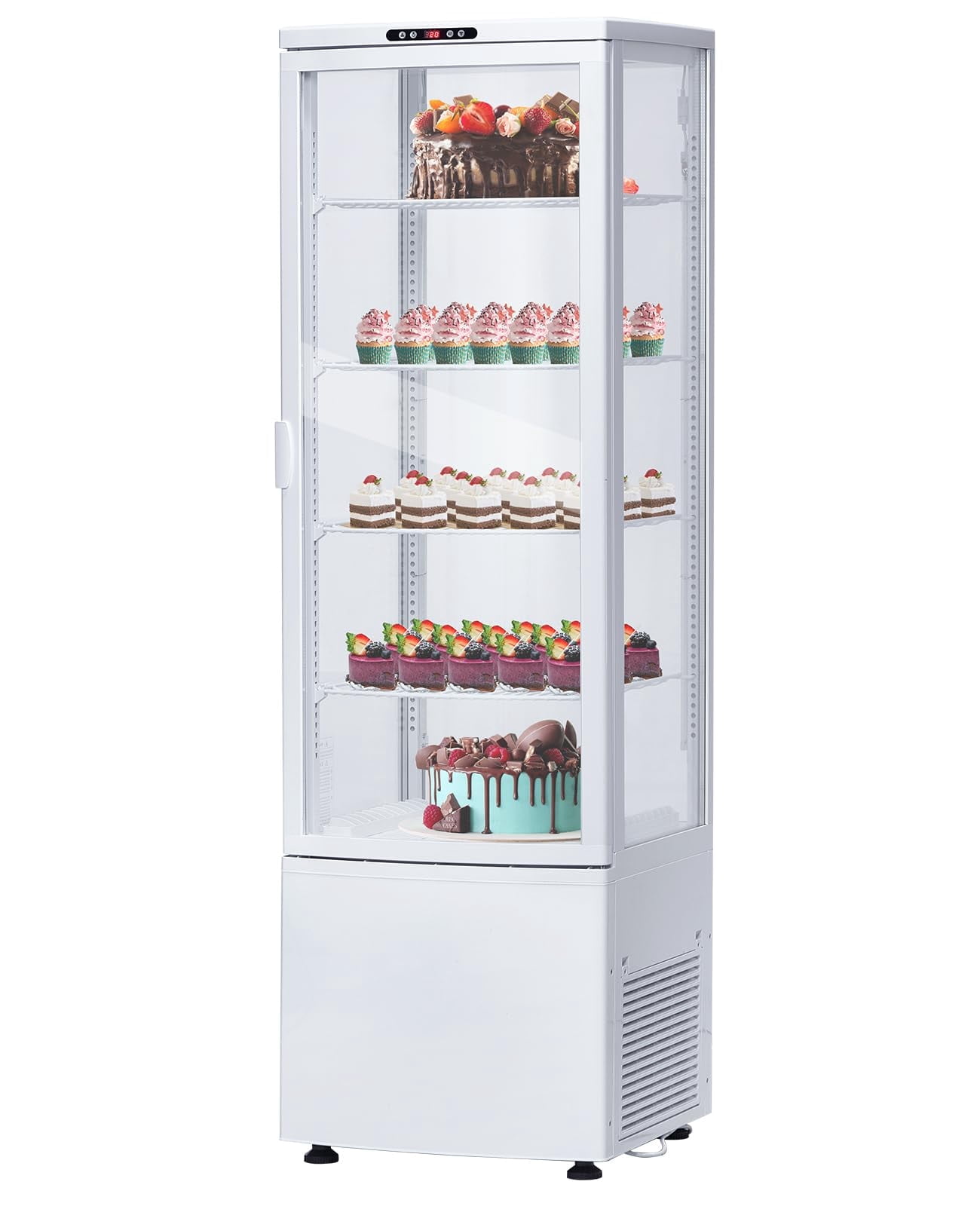 Commercial Cake Display Refrigerator, 8.4 Cu.FT Single-Door Merchandiser with Universal wheel, Interior LED Lighting, Double-Layered Glass, 110v
