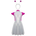 thumbnail image 2 of iiniim Girls Outer Space Alien Robot Carnival Movie Party Metallic Gloss Tunic Dress with Hair Hoop Hot Pink 16, 2 of 7