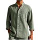 thumbnail image 2 of Blusa y camisa de manga larga con cuello alto para hombre, camisa transpirable con bolsillo y estampado a rayas de cuello alto de moda, de poliéster., 2 of 5