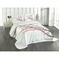 thumbnail image 3 of Ambesonne Flower Quilted Bedspread Set 3 Pcs, Cherry Branch Floral, Queen Size, Pink Black, 3 of 5
