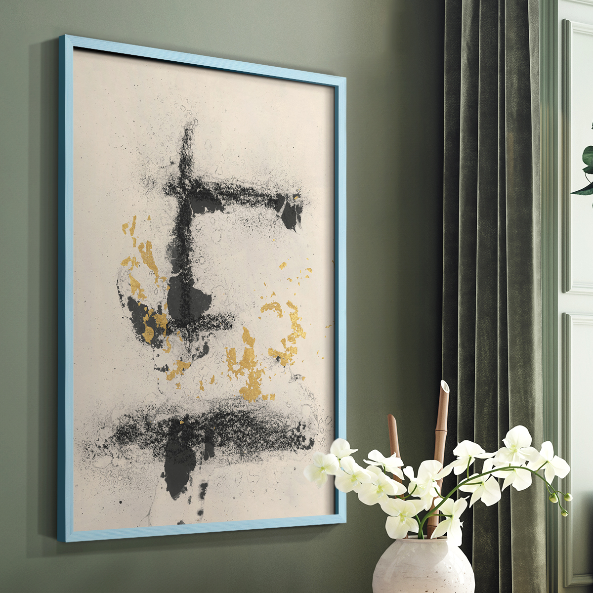 Charcoal Remnants II Framed Print in Blue Solid Wood Framed Print No Nail Hanging