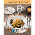 thumbnail image 3 of 13 Inch Round Placemats Set of 6, Orange Blue Fall Non Slip Heat Insulation PP Table Mats, Pumpkins Botanical Thanksgiving Wooden Washable Place Mats for Kitchen Dining Party Table Decor, 3 of 7