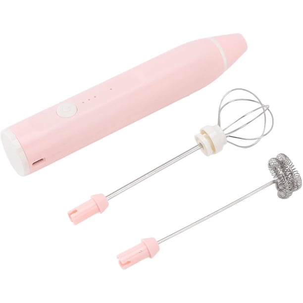Mini batidora de mano eléctrica, batidora de huevos eléctrica inalámbrica con USB recargable y 2 cabezales batidores de huevos para café con leche, capuchino, chocolate caliente, huevo (rosa