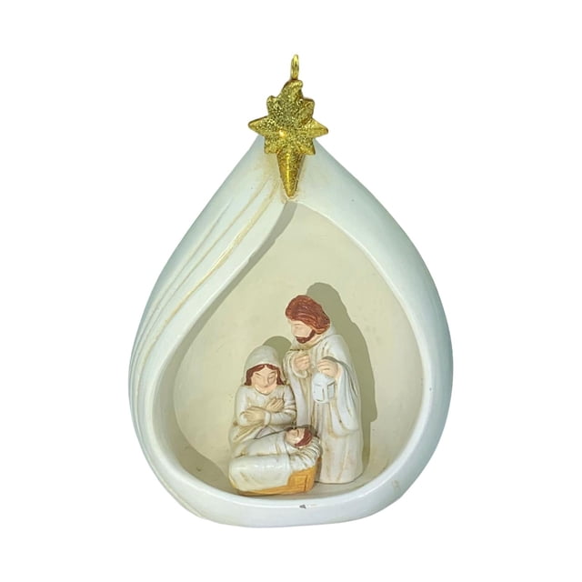 Figura de la Sagrada Familia Gloria Decoración navideña Artesanía decorativa para escritorio Adorno colgante de Navidad Blanco