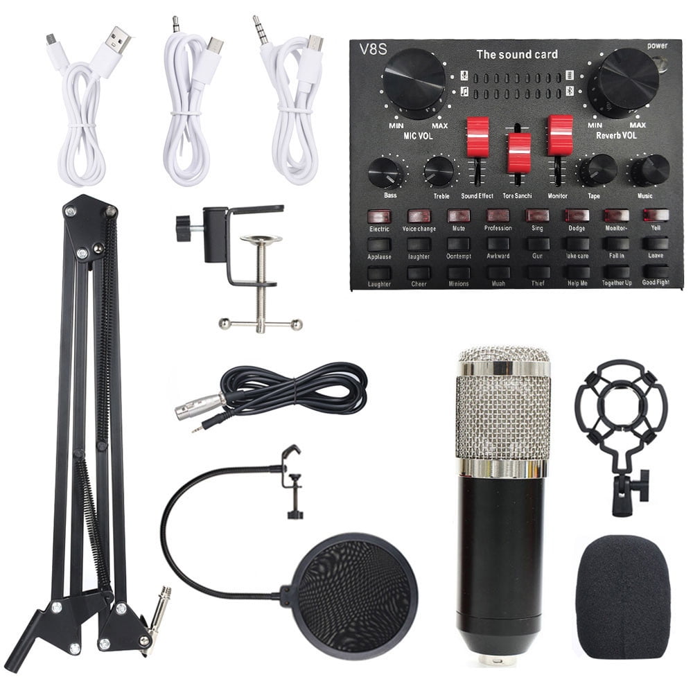 Multi-Functional Live Sound Card BM800 Microphone Set Audio Recording Equipments Blue & Silver 