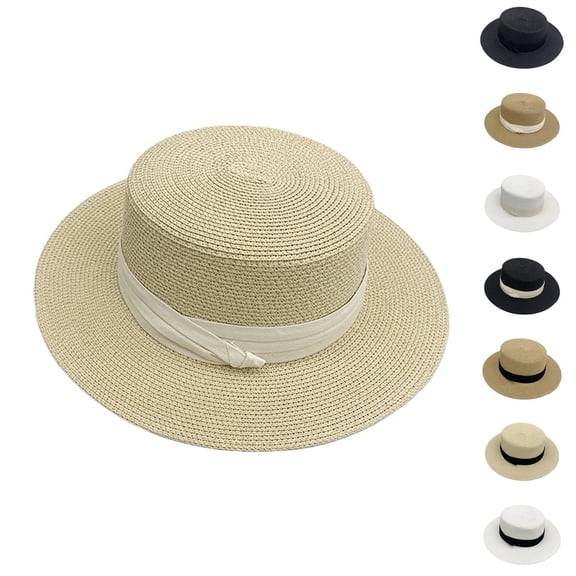 Unisex Wide Brim Panama Hat, UPF 50 Sun Protection Straw Hat for Men and Women, Classic Boater Style Beach Vacation Hat for Summer, Outdoor Travel and Sun Shade-Black