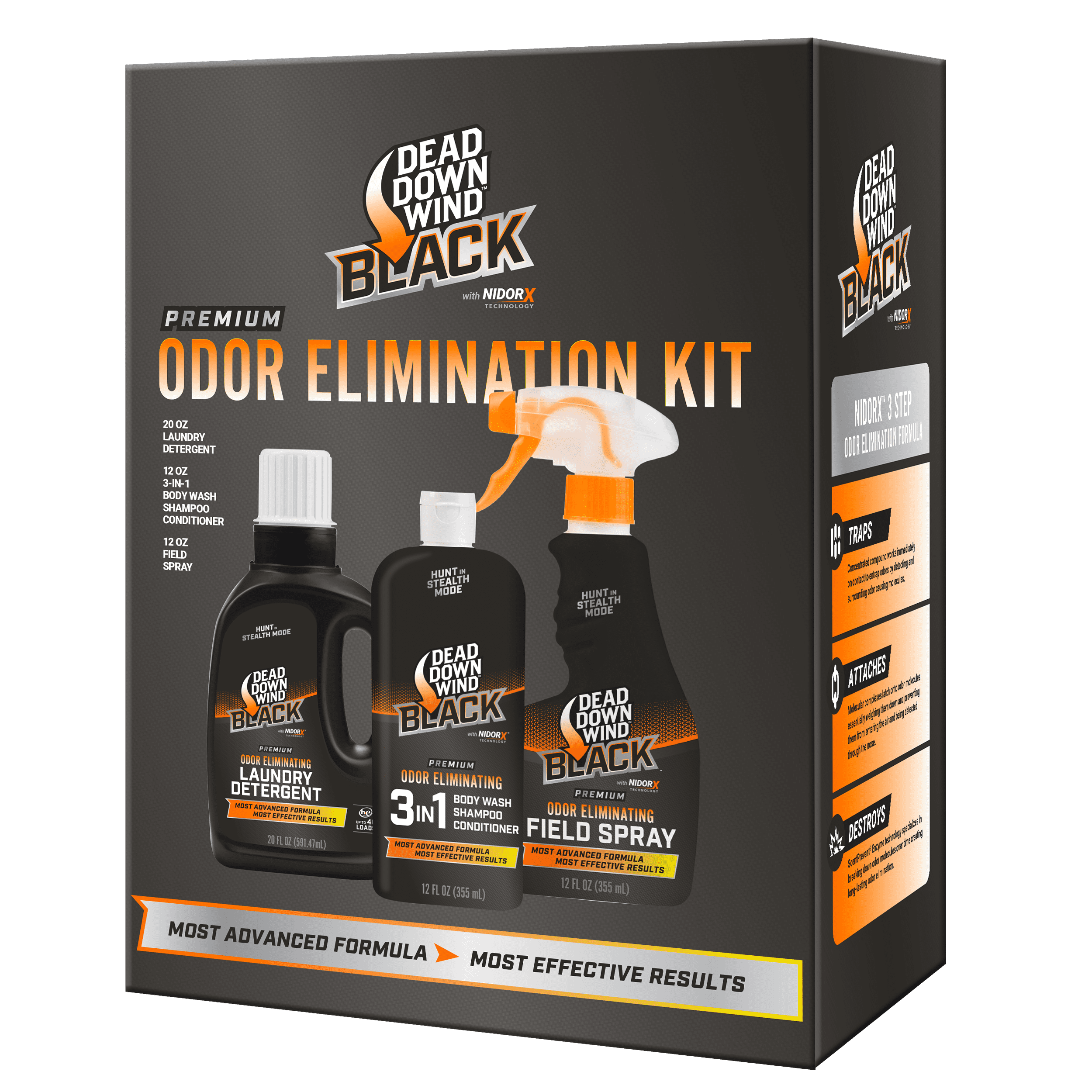 Dead Down Wind Black Premium 3 Piece Scent Elimination Kit for Hunting