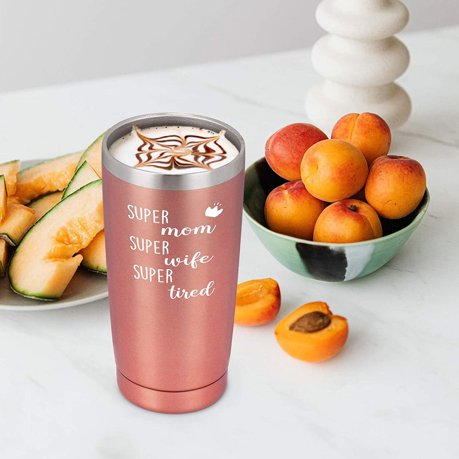 Super Mom Super Wife Super Tired Funny Stainless Steel Insulated Travel Tumbler for Mom Mama with 2 Lids and Straws 20 Oz, Mint Gingprous Mother's Day Birthday Gift for Mom Mother Mommy