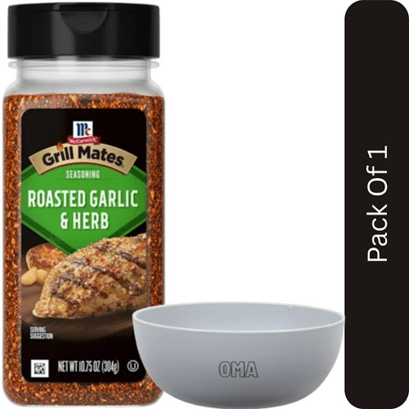 McCormick Grill Mates Roasted Garlic & Herb Seasoning, 10.75 oz, With Olive White Bowl By OMA