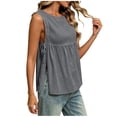 thumbnail image 5 of MAFYTYTPR Women's Tie Side Slit Peplum Hem Solid Color Tank Tops Spring Summer Round Neck Casual Tops for Everyday Wear 1PC S-XXL, 5 of 7