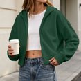 thumbnail image 2 of Hooded Zip Women Cropped Jackets Long Sleeve Sweatshirt with Pocket,Drop Shoulder Casual Fall Winter Daily Home Outdoor Wear,Green,M, 2 of 9