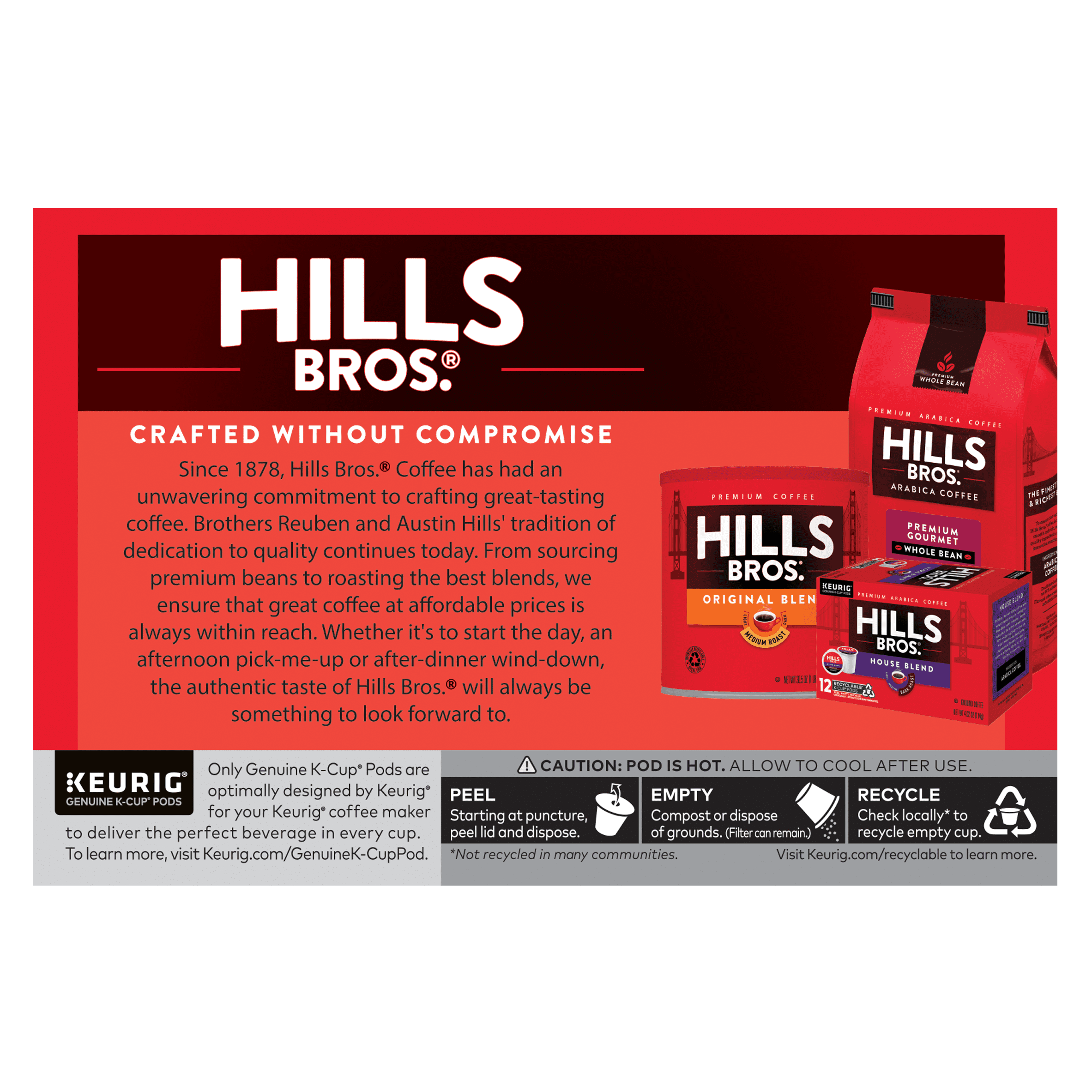 Hills Bros. Gourmet Blend 100% Arabica Medium Roast, K-Cup® Coffee Pods, 12-Count Box
